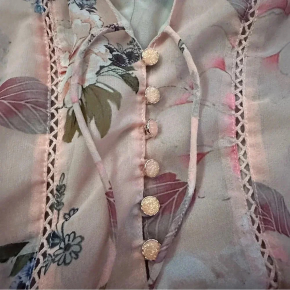 V Cristina• Peach Flowy Long Sleeve Dress Size M - Picture 7 of 16